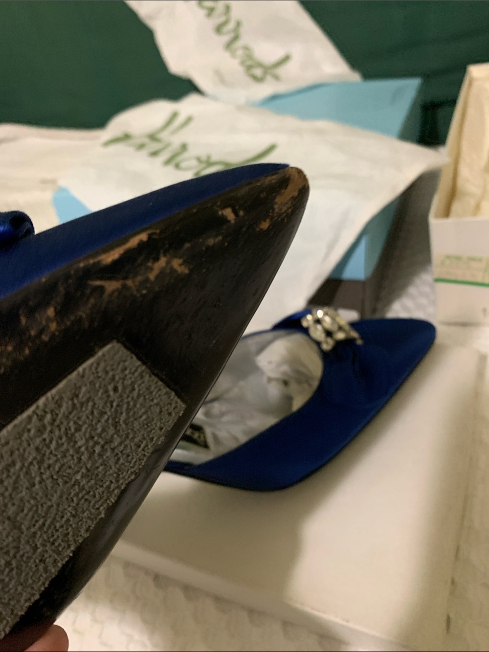 Sidonie Larizzí Harrods 38.5 Royal Blue Satin Pointed Toe Heels Crystal Buckle - Picture 6 of 10